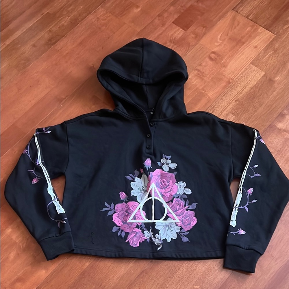 Black Hoodie with Floral Design